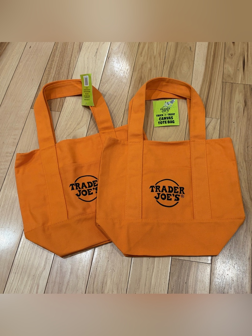 NWT Trader Joe’s Bundle Set of 2 Orange Halloween Trick or Treat Mini Tote Bags